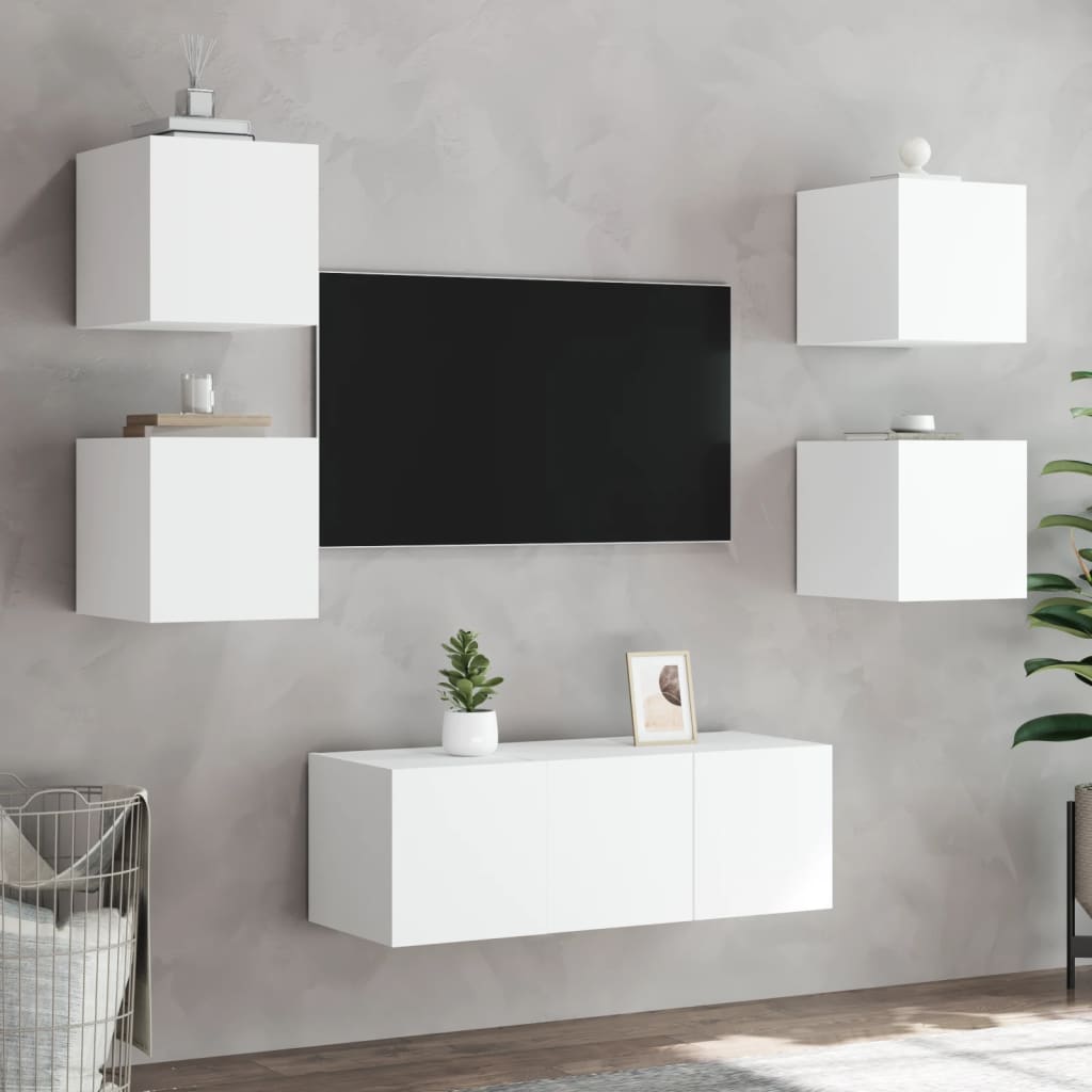 TV wall cabinets with LED lights 2 pcs. White 30.5x35x30 cm