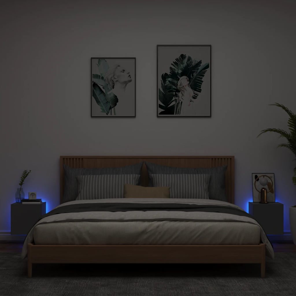 TV wall cabinets with LED lights 2 pcs. Black 30.5x35x30 cm