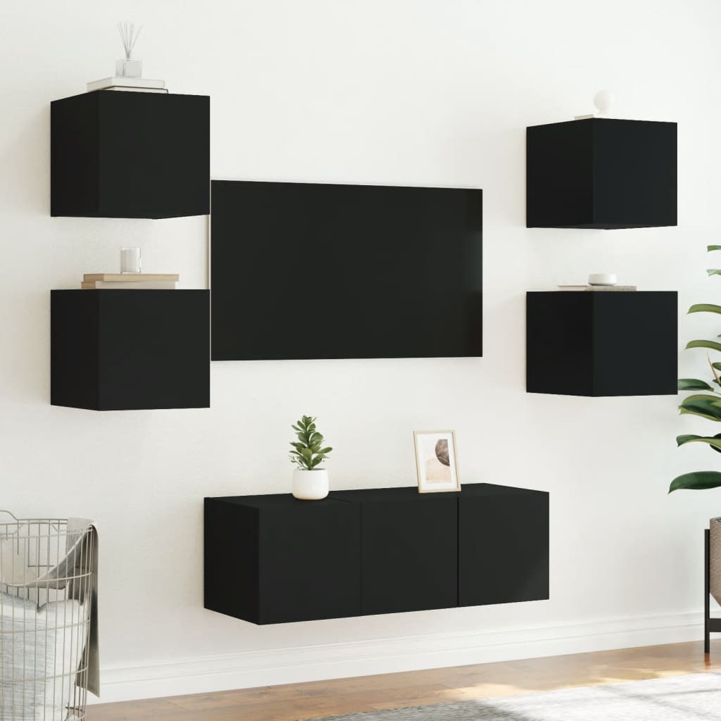 TV wall cabinets with LED lights 2 pcs. Black 30.5x35x30 cm