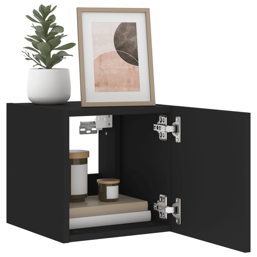 TV wall cabinets with LED lights 2 pcs. Black 30.5x35x30 cm