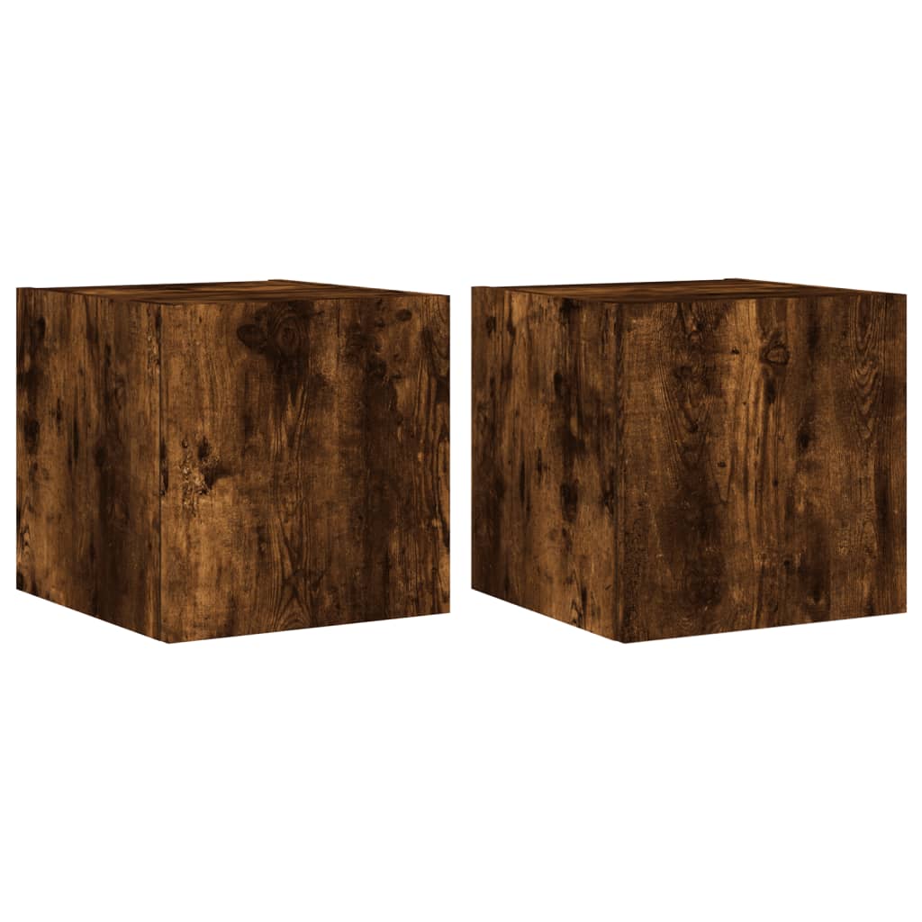 TV wall cabinets with LED lights 2 pcs. Smoked oak