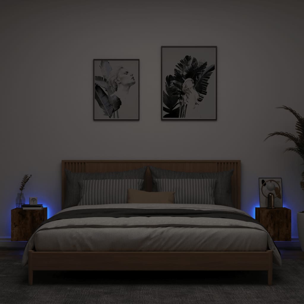 TV wall cabinets with LED lights 2 pcs. Smoked oak