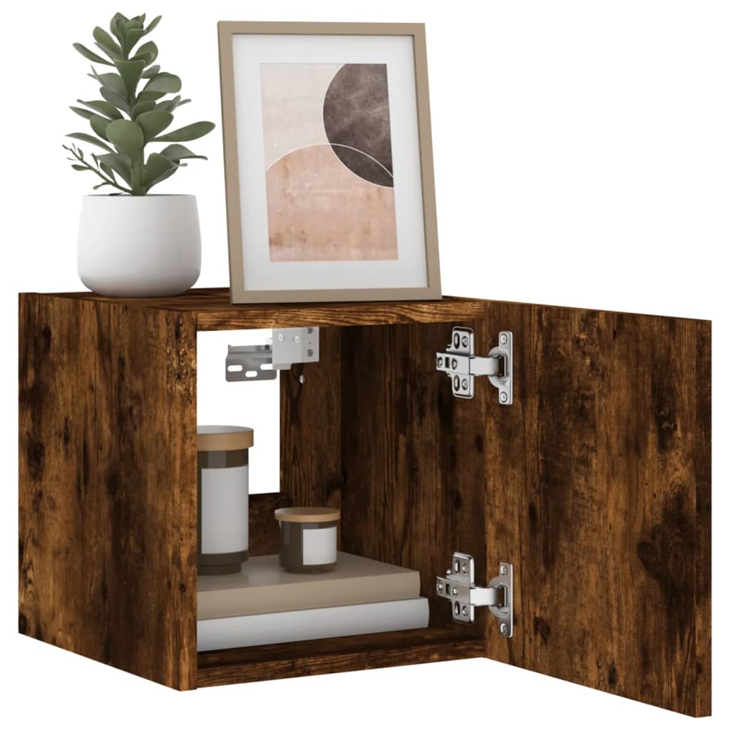 TV wall cabinets with LED lights 2 pcs. Smoked oak