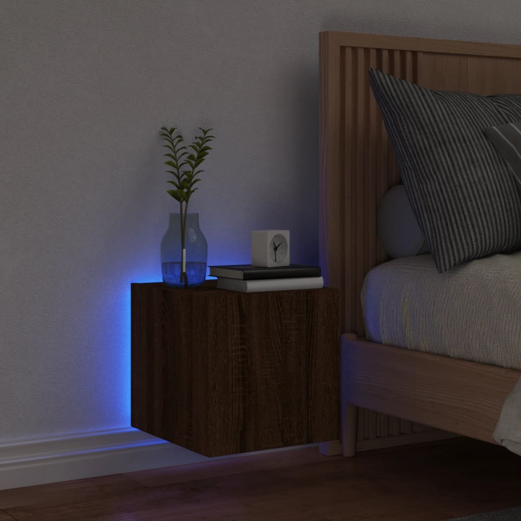 TV wall cabinet with LED lights brown oak look 30.5x35x30cm