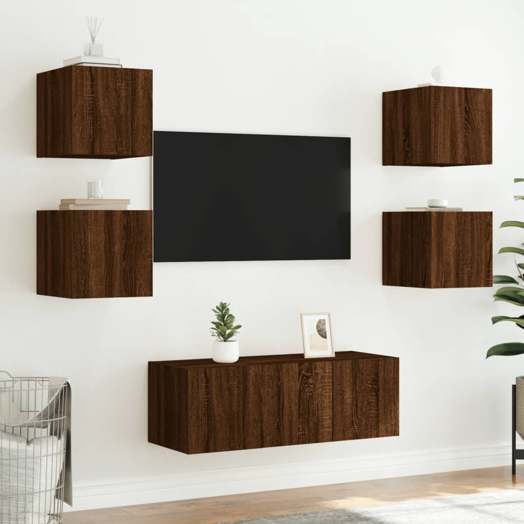 TV wall cabinet with LED lights brown oak look 30.5x35x30cm