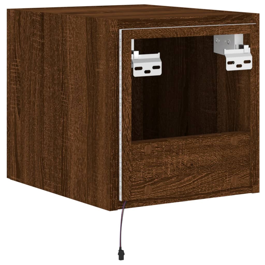TV wall cabinet with LED lights brown oak look 30.5x35x30cm