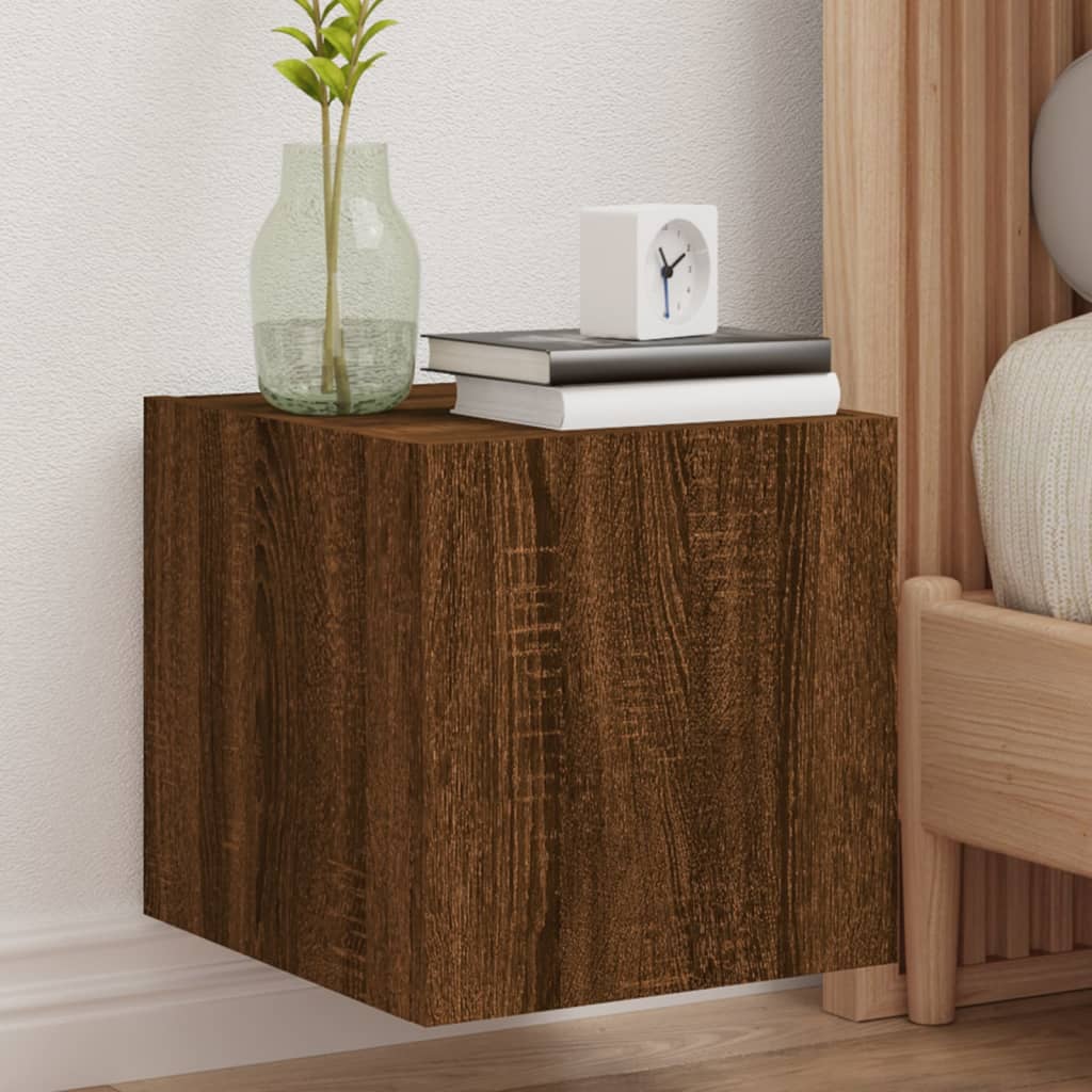 TV wall cabinet with LED lights brown oak look 30.5x35x30cm