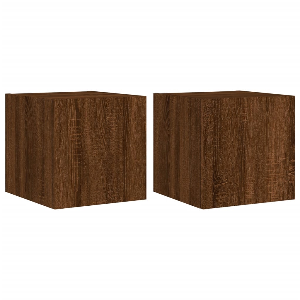 TV wall cabinets with LED lights 2 pcs. Brown oak look