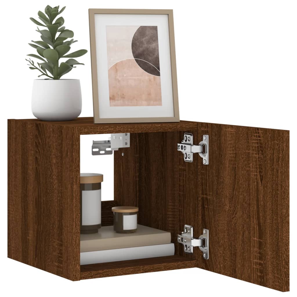 TV wall cabinets with LED lights 2 pcs. Brown oak look