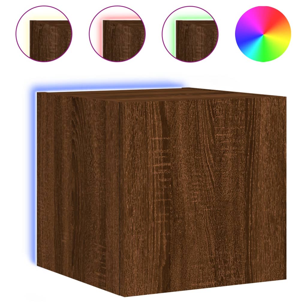 TV wall cabinets with LED lights 2 pcs. Brown oak look