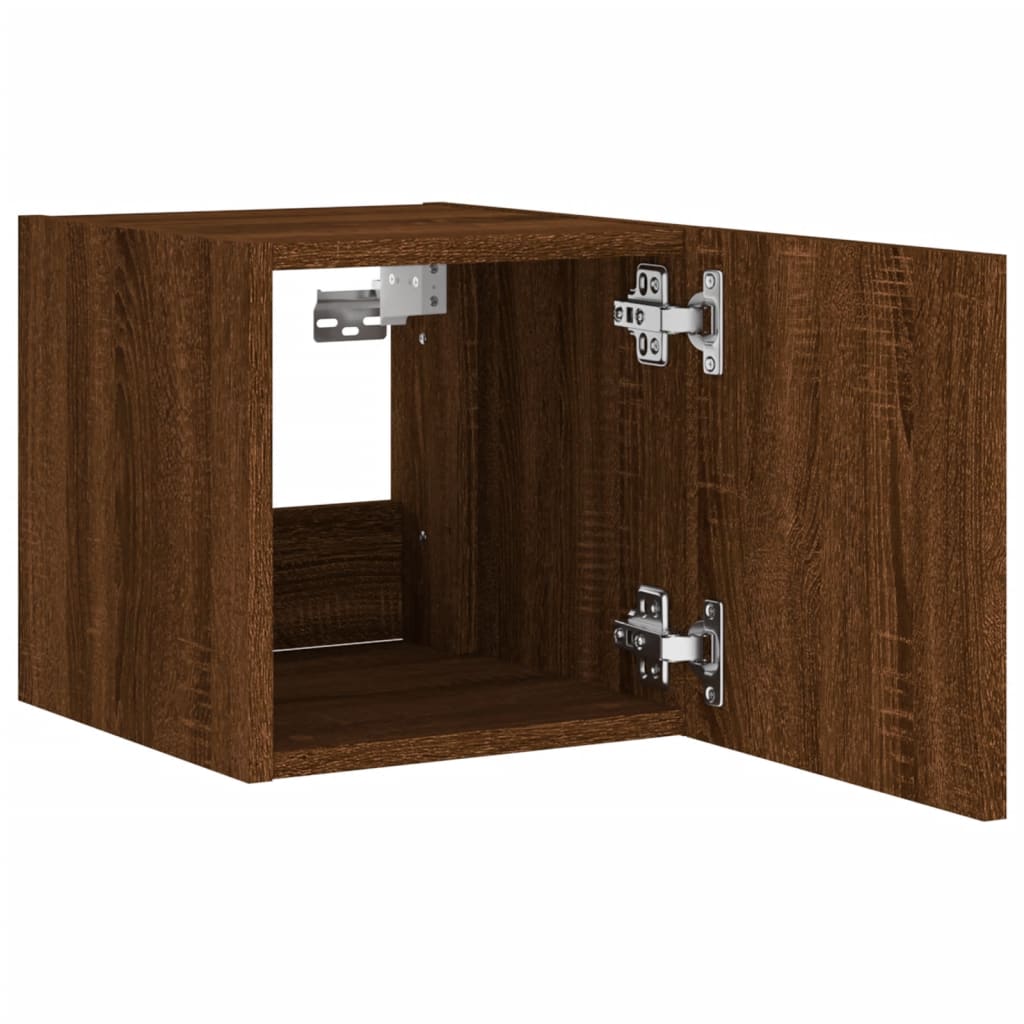 TV wall cabinets with LED lights 2 pcs. Brown oak look