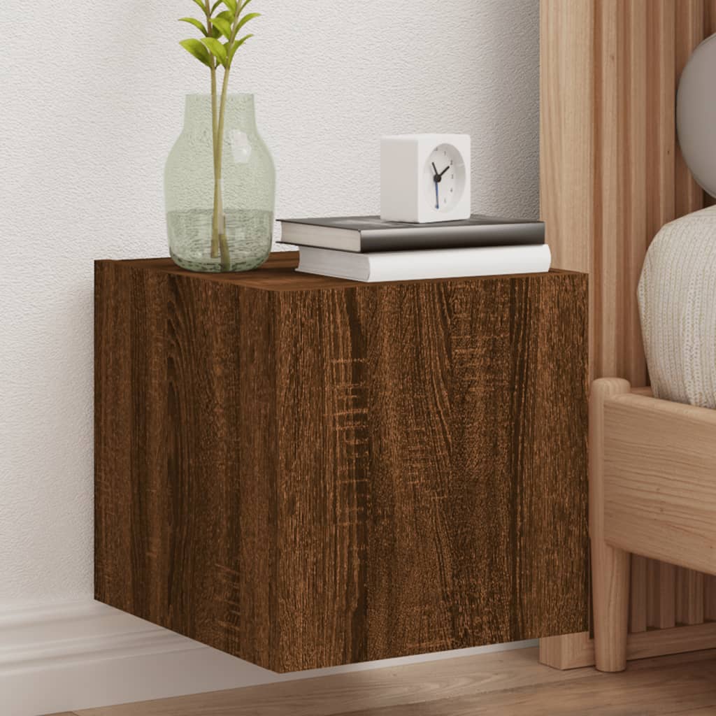 TV wall cabinets with LED lights 2 pcs. Brown oak look