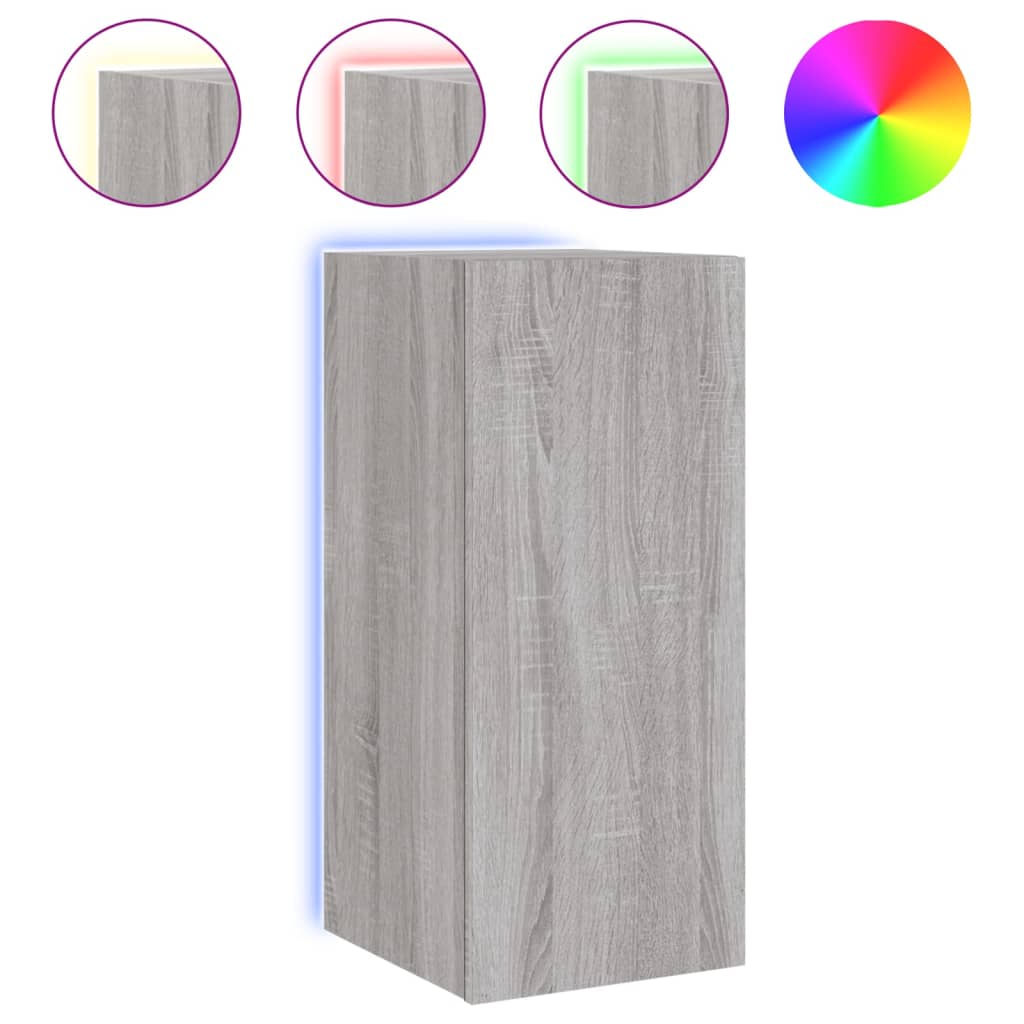 TV wall cabinet with LED lights Gray Sonoma 30.5x35x70 cm