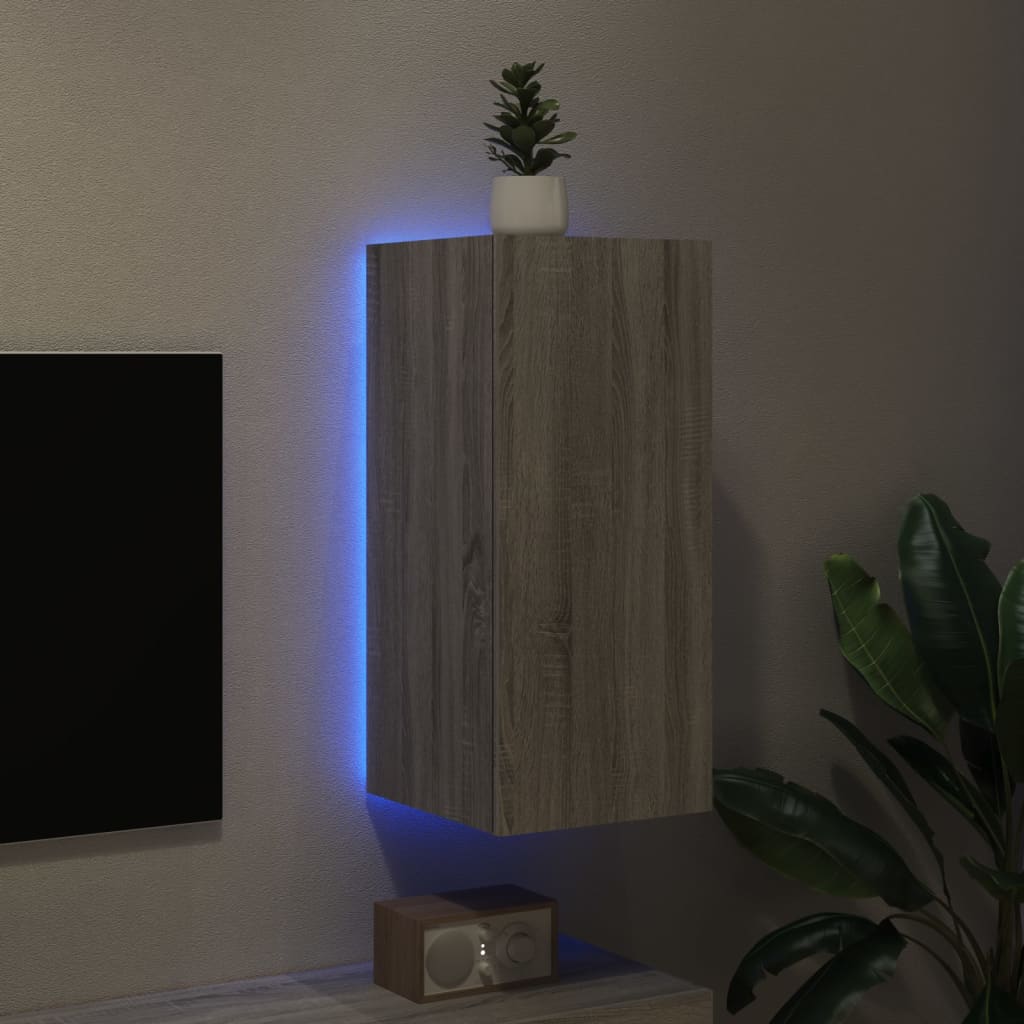 TV wall cabinet with LED lights Gray Sonoma 30.5x35x70 cm
