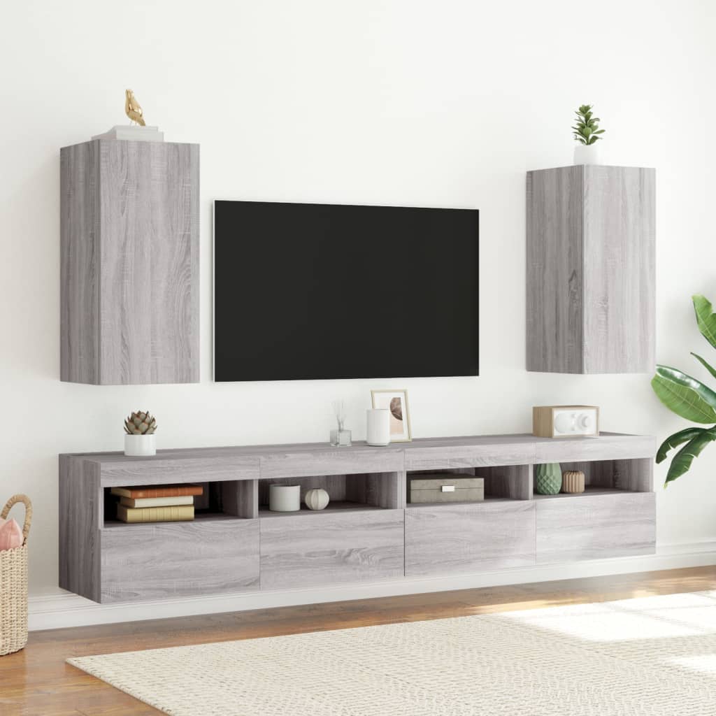 TV wall cabinet with LED lights Gray Sonoma 30.5x35x70 cm