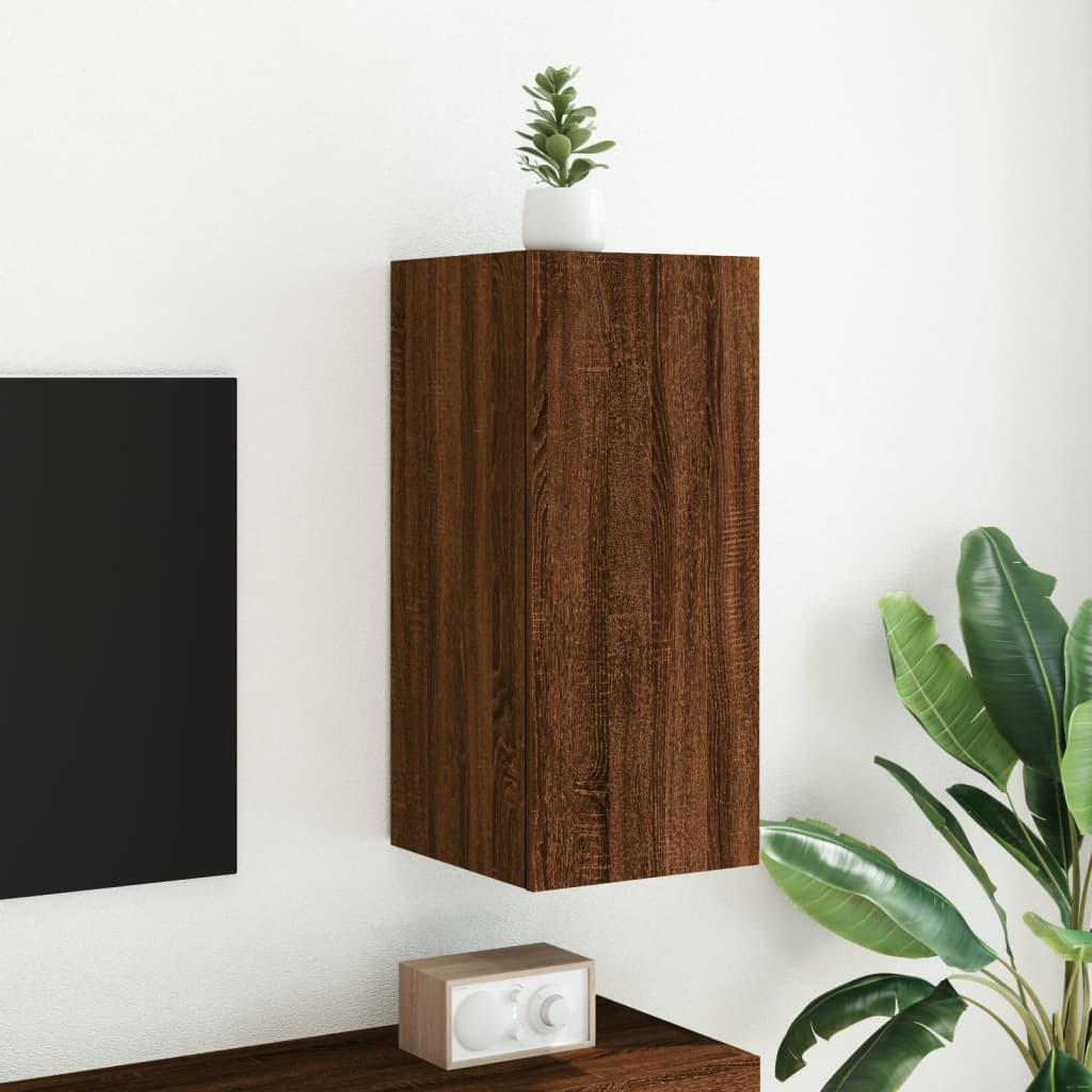 TV wall cabinet with LED lights brown oak look 30.5x35x70cm