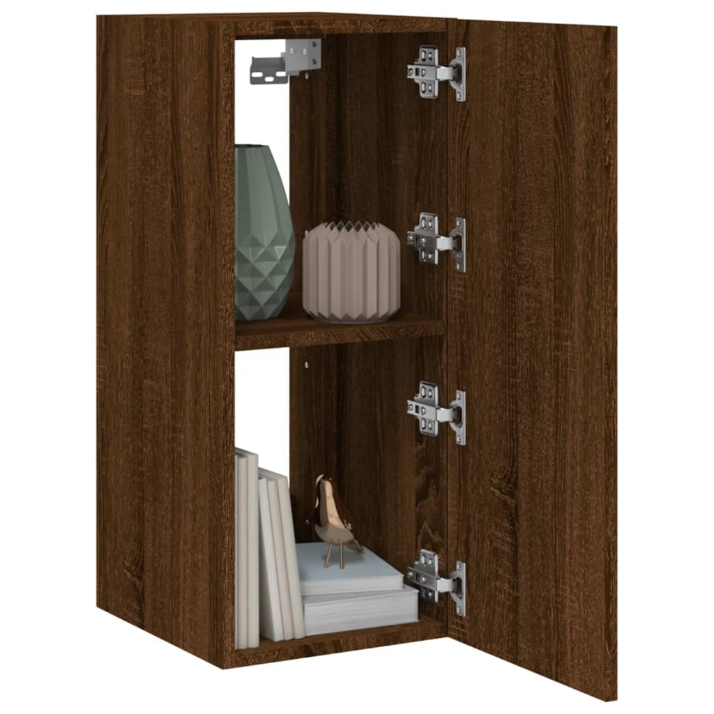 TV wall cabinet with LED lights brown oak look 30.5x35x70cm