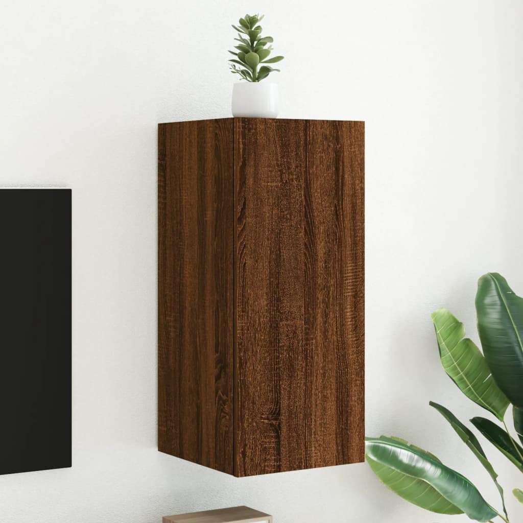 TV wall cabinet with LED lights brown oak look 30.5x35x70cm