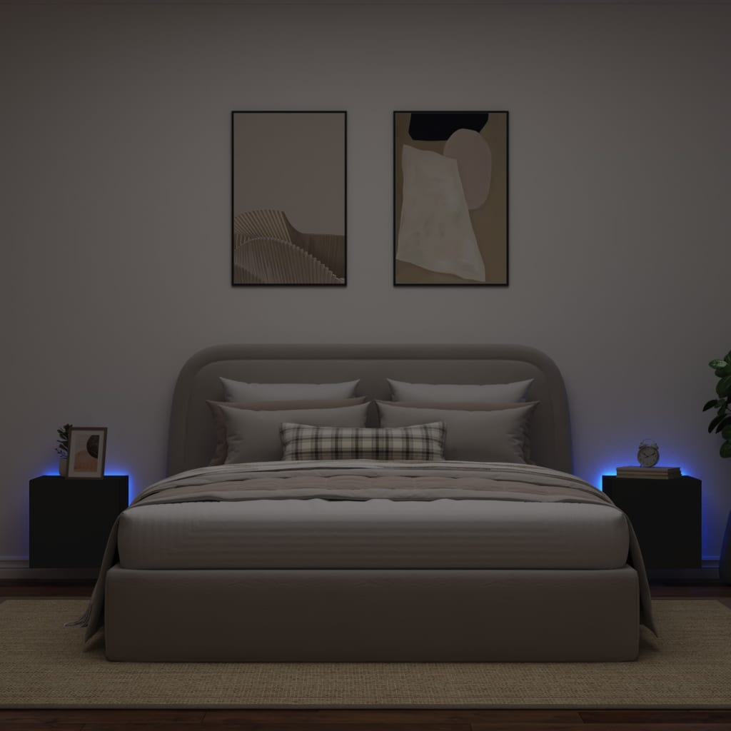 TV wall cabinets with LED lights 2 pcs. Black 40.5x35x40 cm