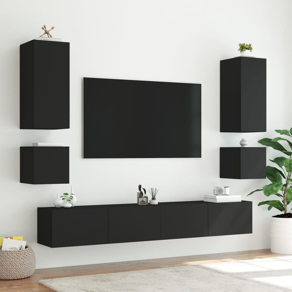 TV wall cabinets with LED lights 2 pcs. Black 40.5x35x40 cm