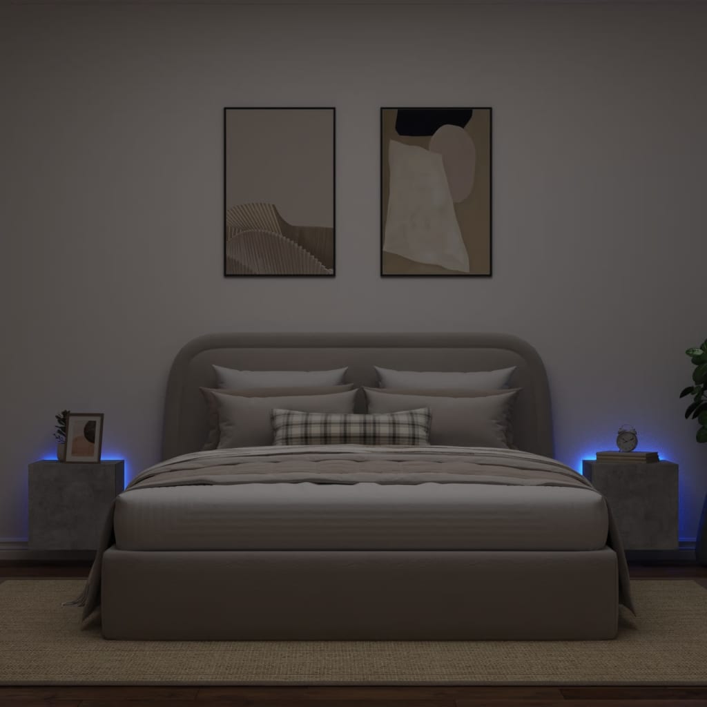 Meubles TV muraux avec lumières LED 2 pièces Gris béton 40,5x35x40 cm.