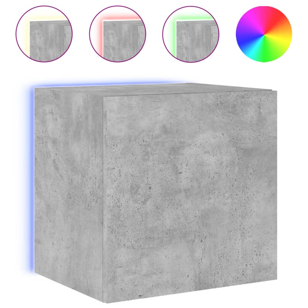Meubles TV muraux avec lumières LED 2 pièces Gris béton 40,5x35x40 cm.