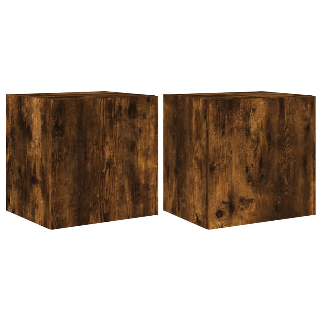 TV wall cabinets with LED lights 2 pcs. Smoked oak