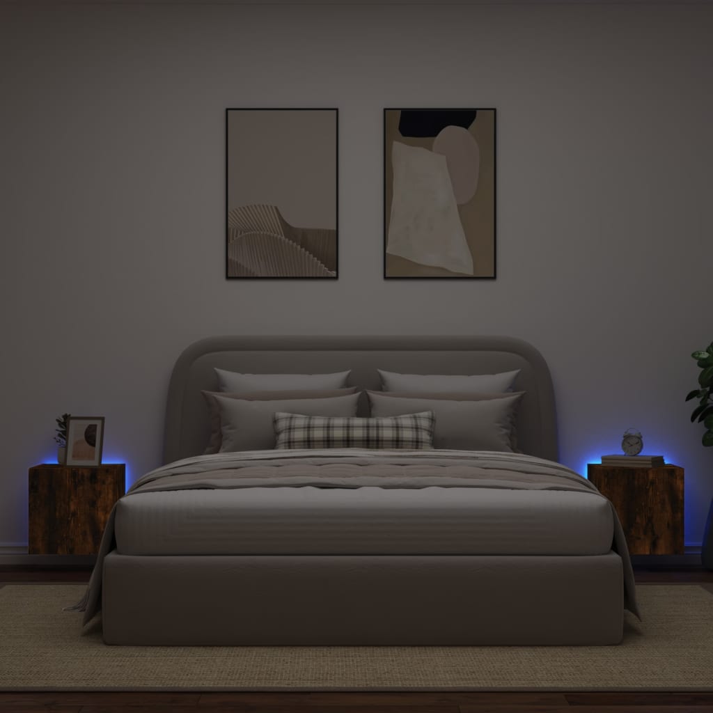 TV wall cabinets with LED lights 2 pcs. Smoked oak