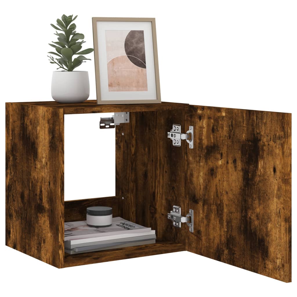 TV wall cabinets with LED lights 2 pcs. Smoked oak