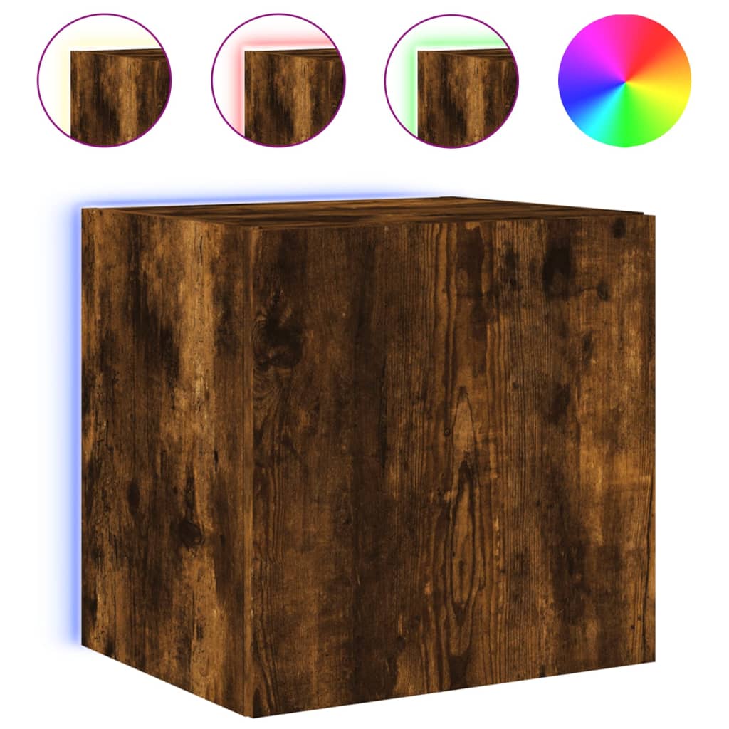 TV wall cabinets with LED lights 2 pcs. Smoked oak