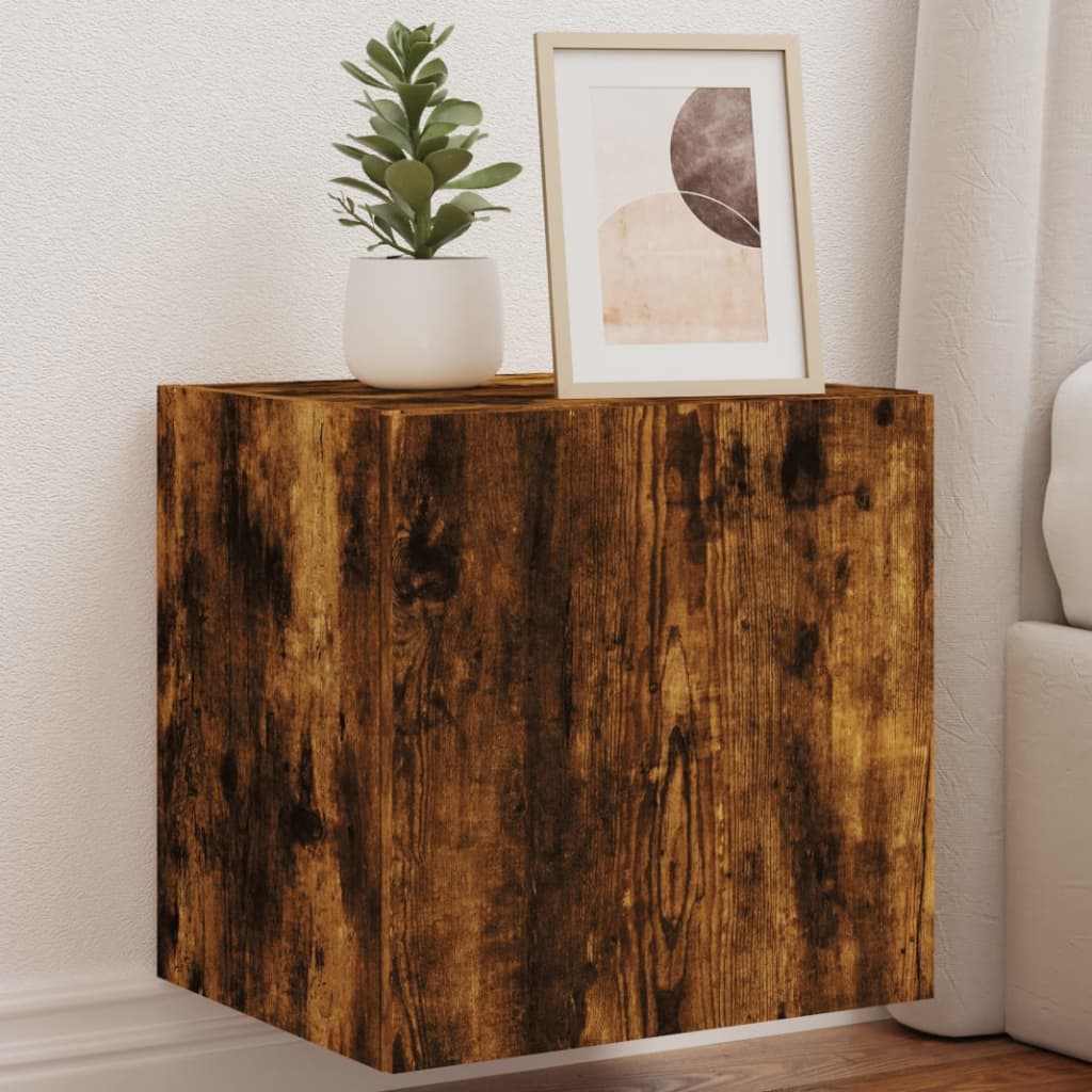 TV wall cabinets with LED lights 2 pcs. Smoked oak