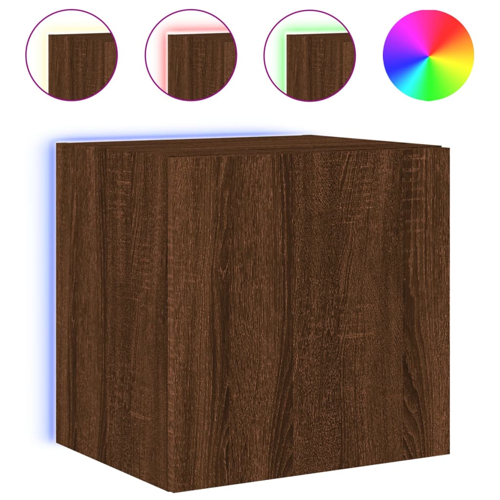 TV wall cabinet with LED lights brown oak look 40.5x35x40cm