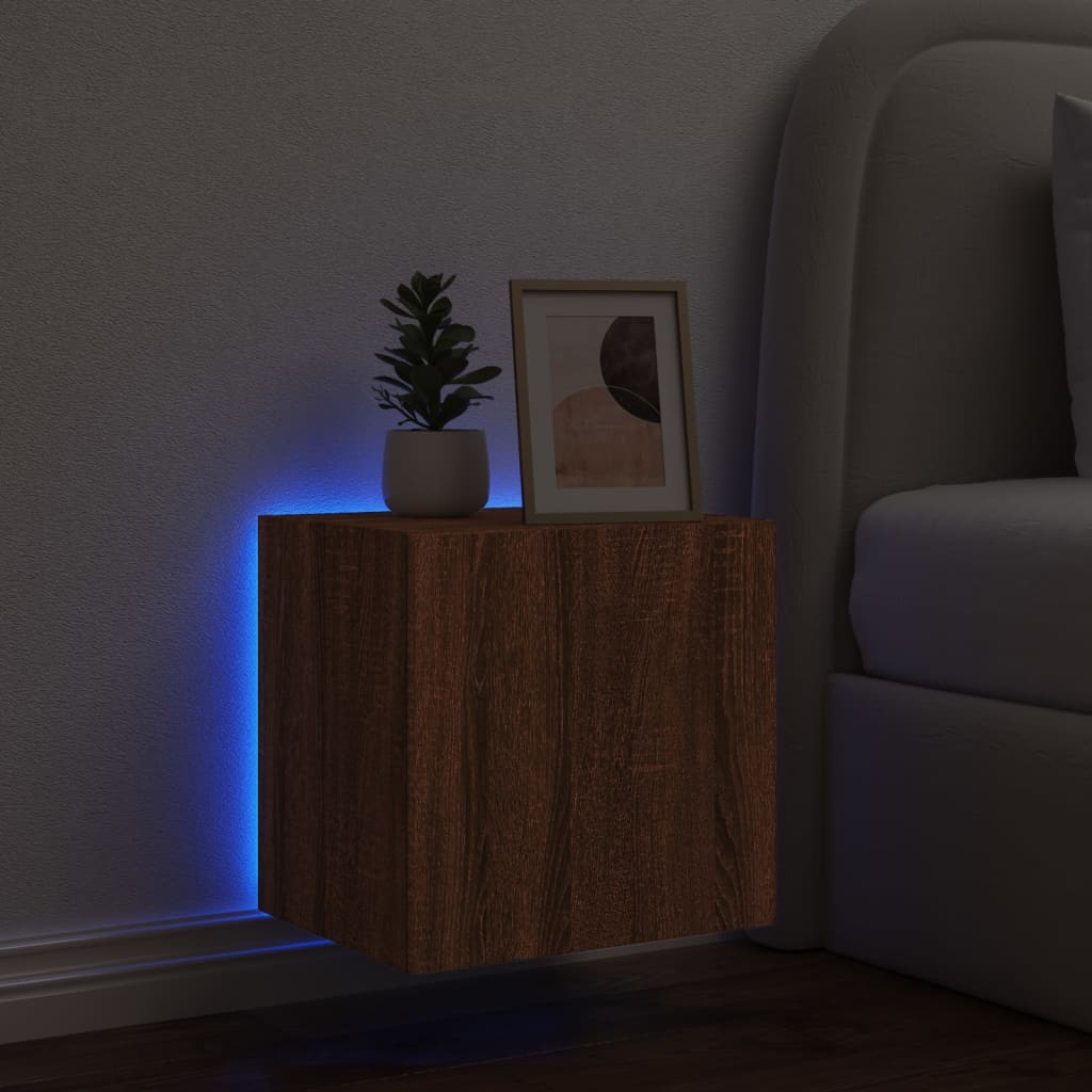 TV wall cabinet with LED lights brown oak look 40.5x35x40cm