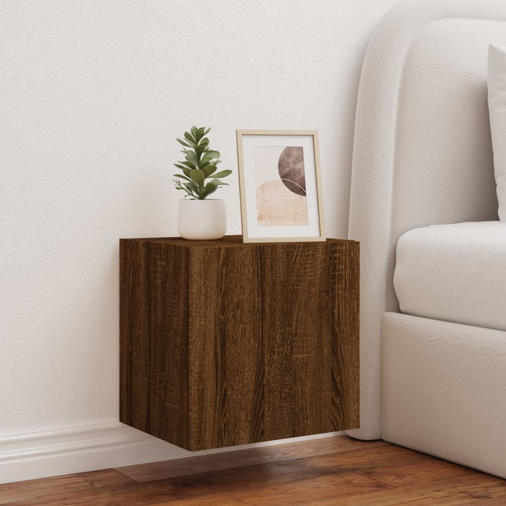 TV wall cabinet with LED lights brown oak look 40.5x35x40cm