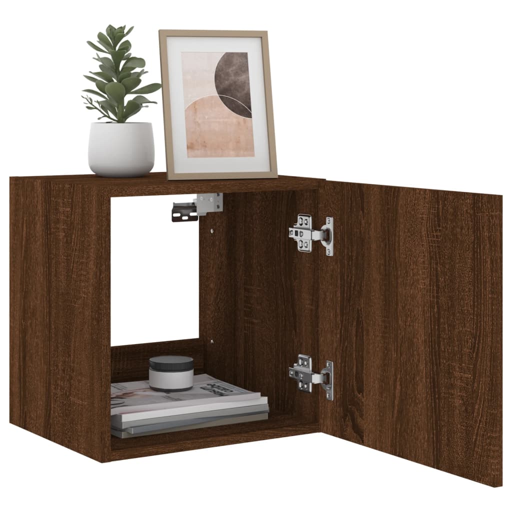 TV wall cabinet with LED lights brown oak look 40.5x35x40cm
