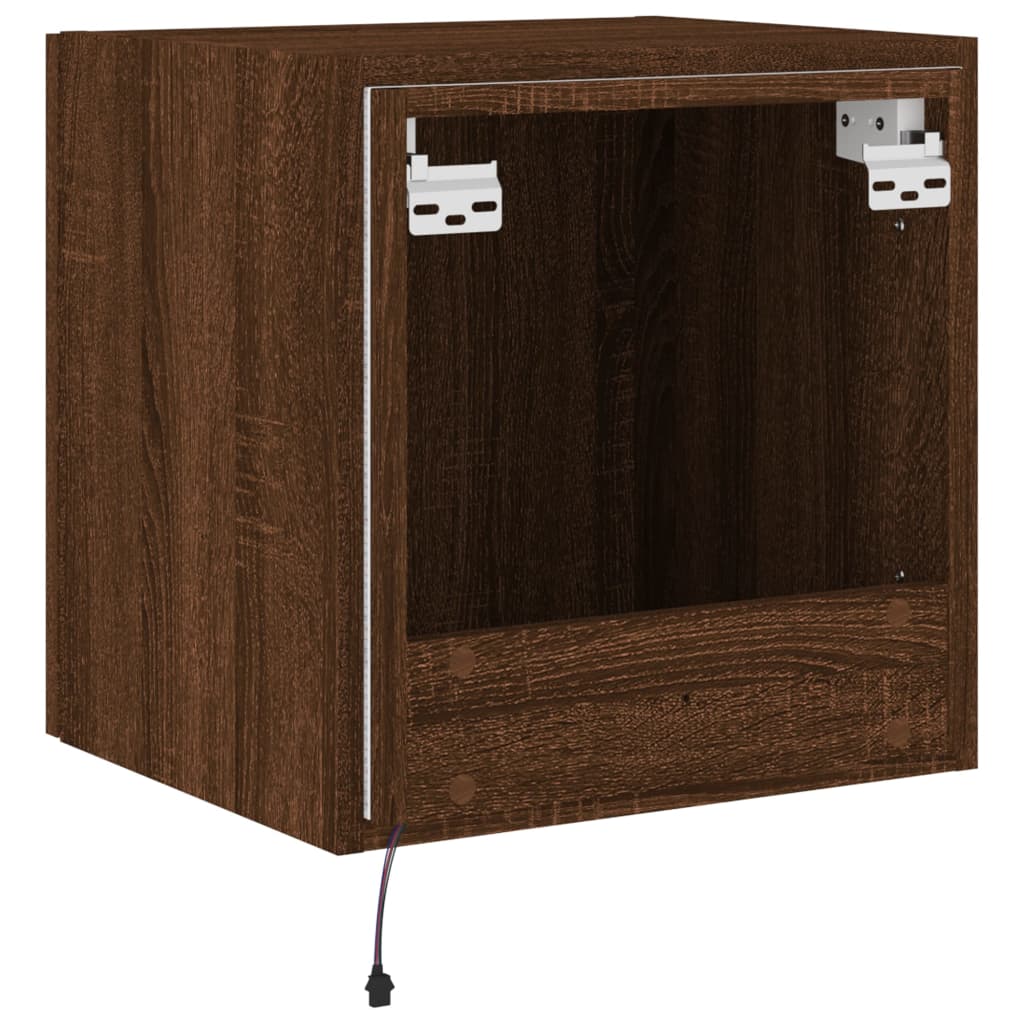 TV wall cabinet with LED lights brown oak look 40.5x35x40cm