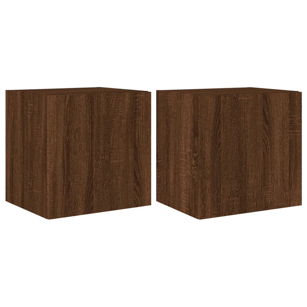TV wall cabinets with LED lights 2 pcs. Brown oak look