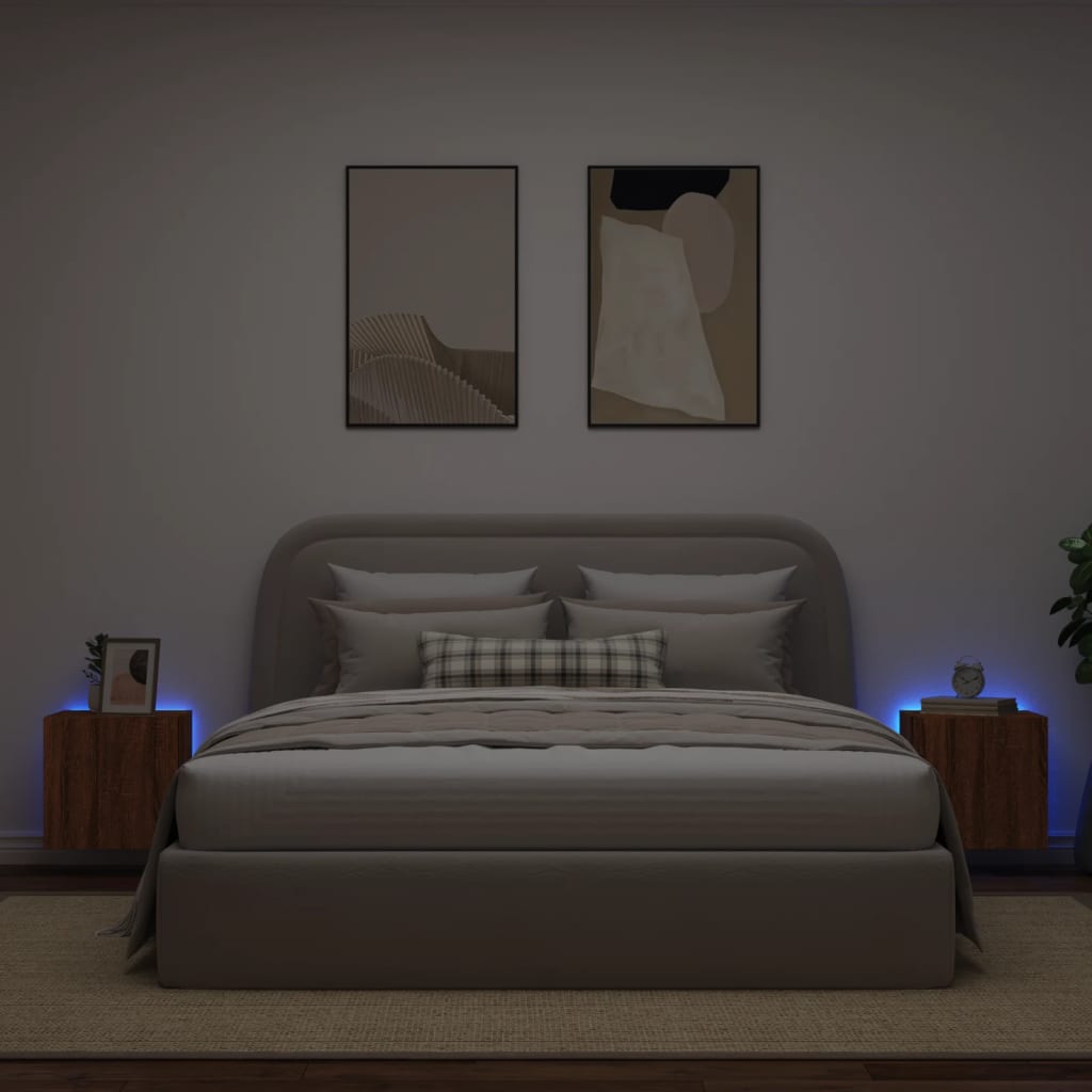 TV wall cabinets with LED lights 2 pcs. Brown oak look