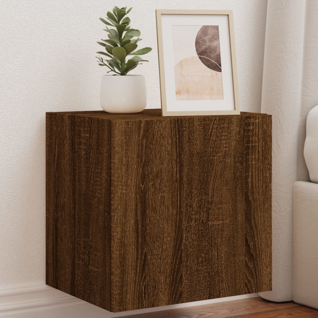 TV wall cabinets with LED lights 2 pcs. Brown oak look