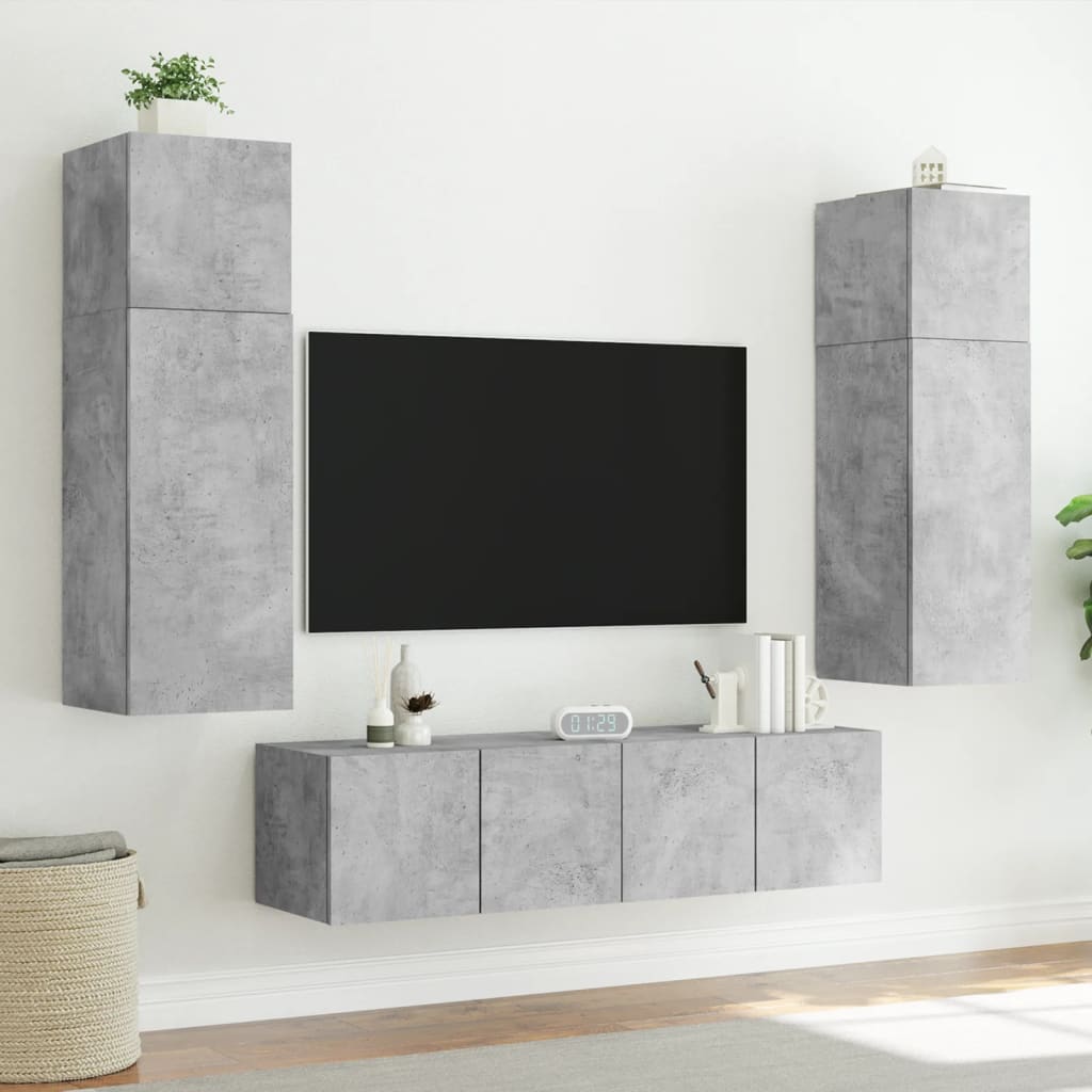 TV wall cabinet with LED lights concrete grey 60x35x31 cm