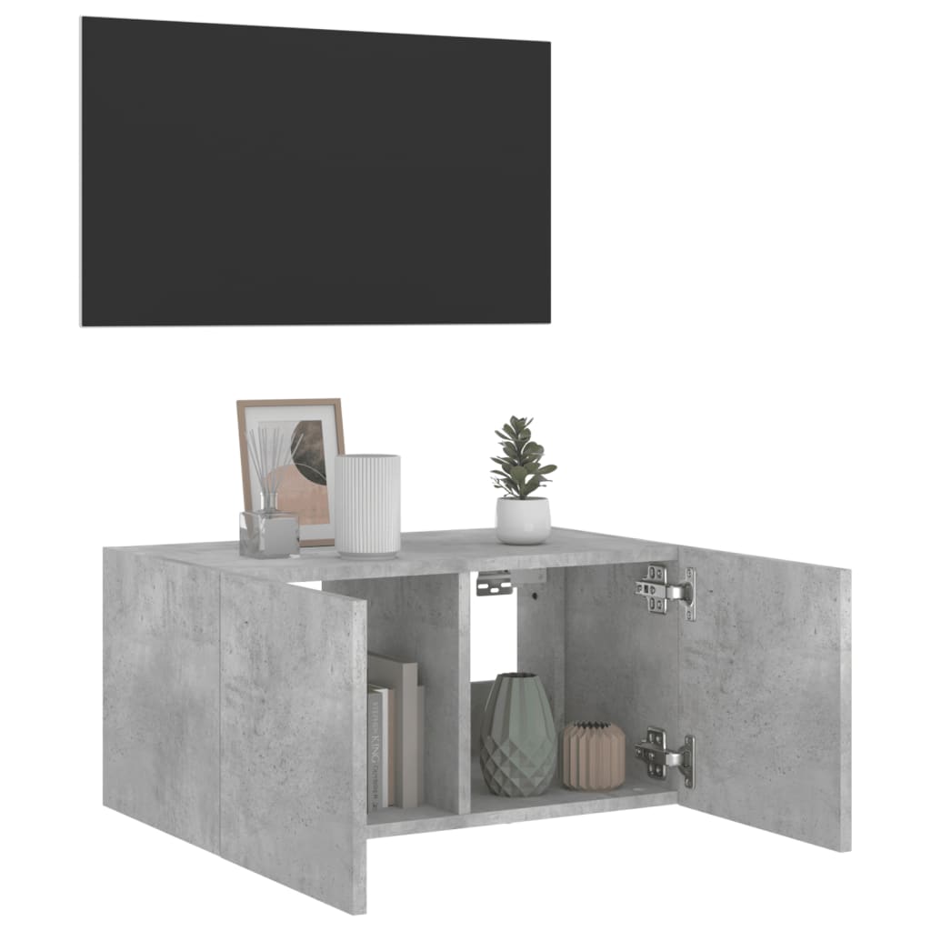 TV wall cabinet with LED lights concrete grey 60x35x31 cm