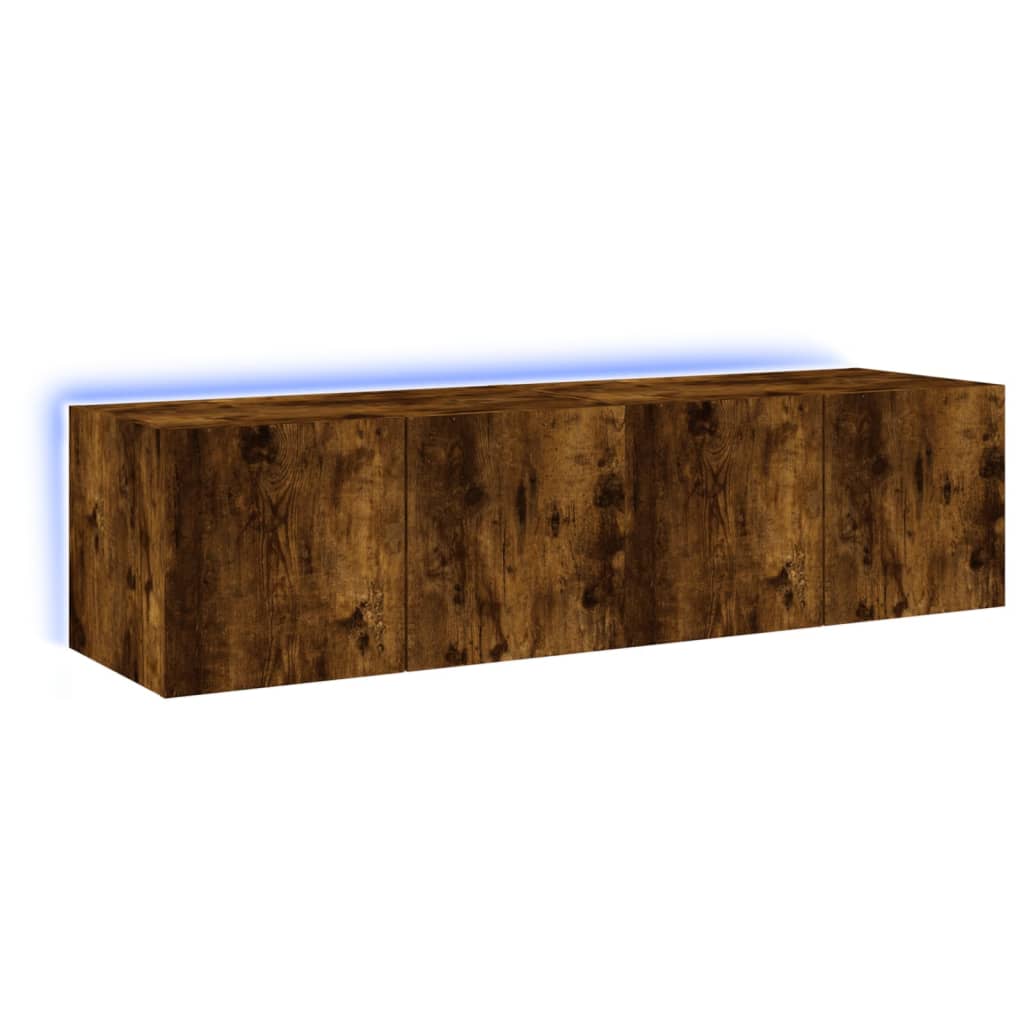 TV wall cabinets with LED lights 2 pieces smoked oak 60x35x31cm