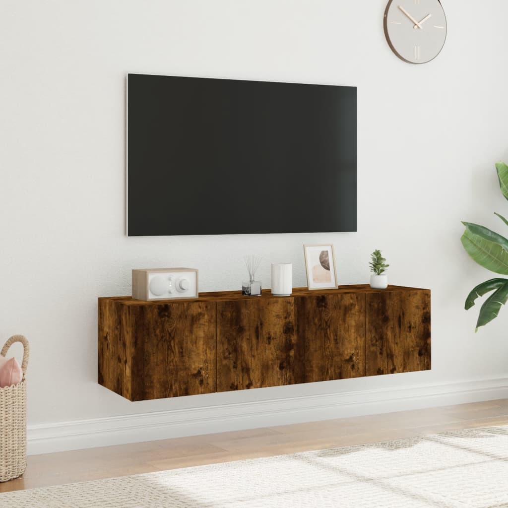TV wall cabinets with LED lights 2 pieces smoked oak 60x35x31cm