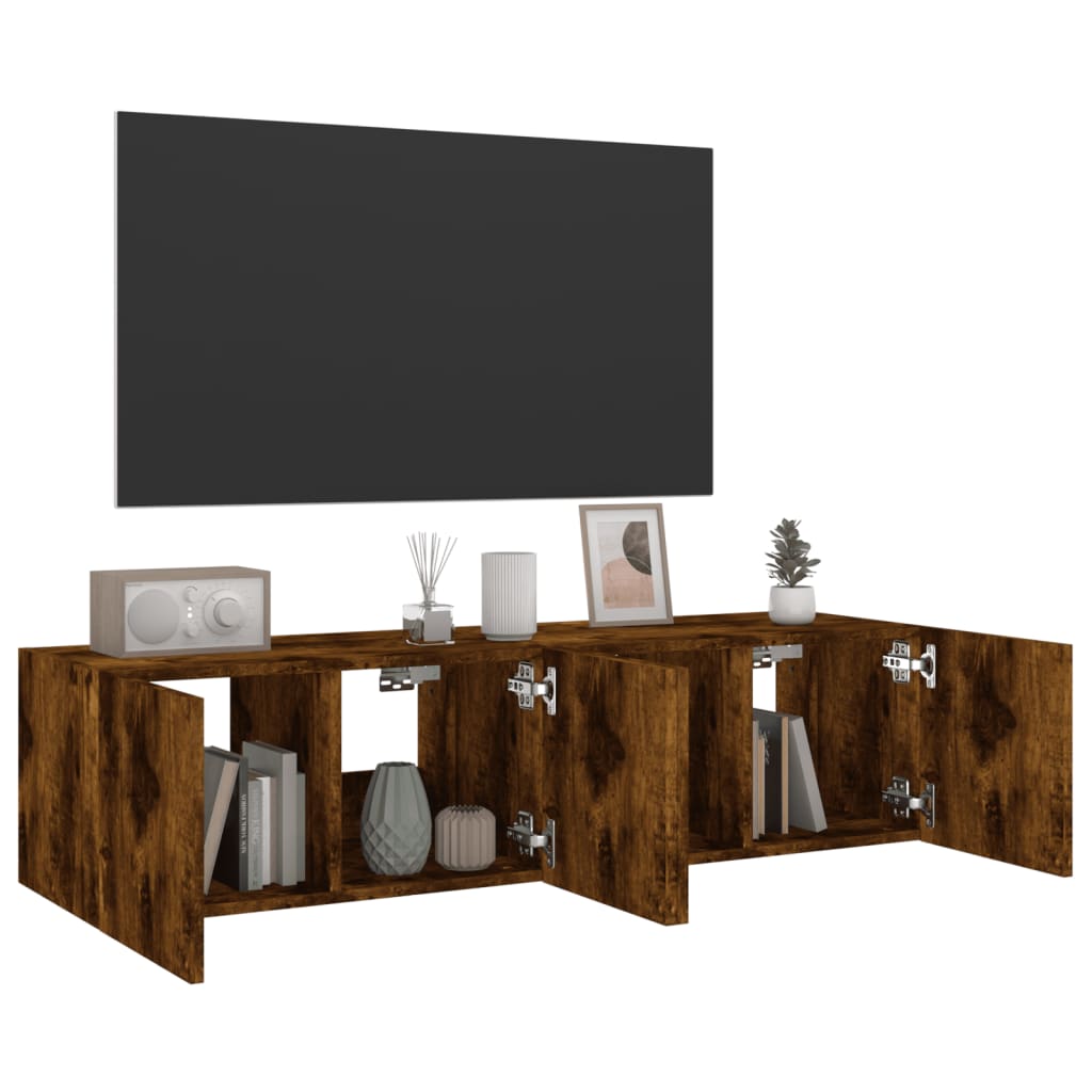 TV wall cabinets with LED lights 2 pieces smoked oak 60x35x31cm