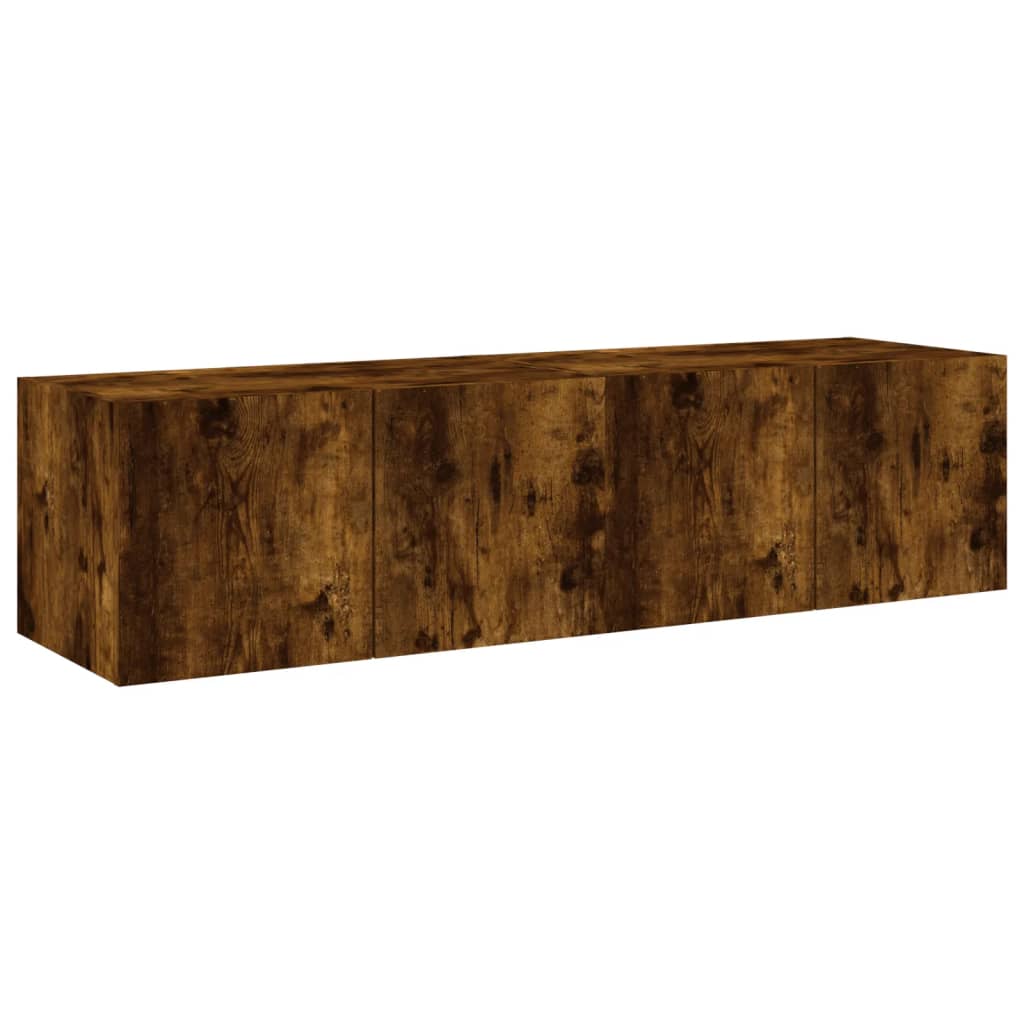 TV wall cabinets with LED lights 2 pieces smoked oak 60x35x31cm