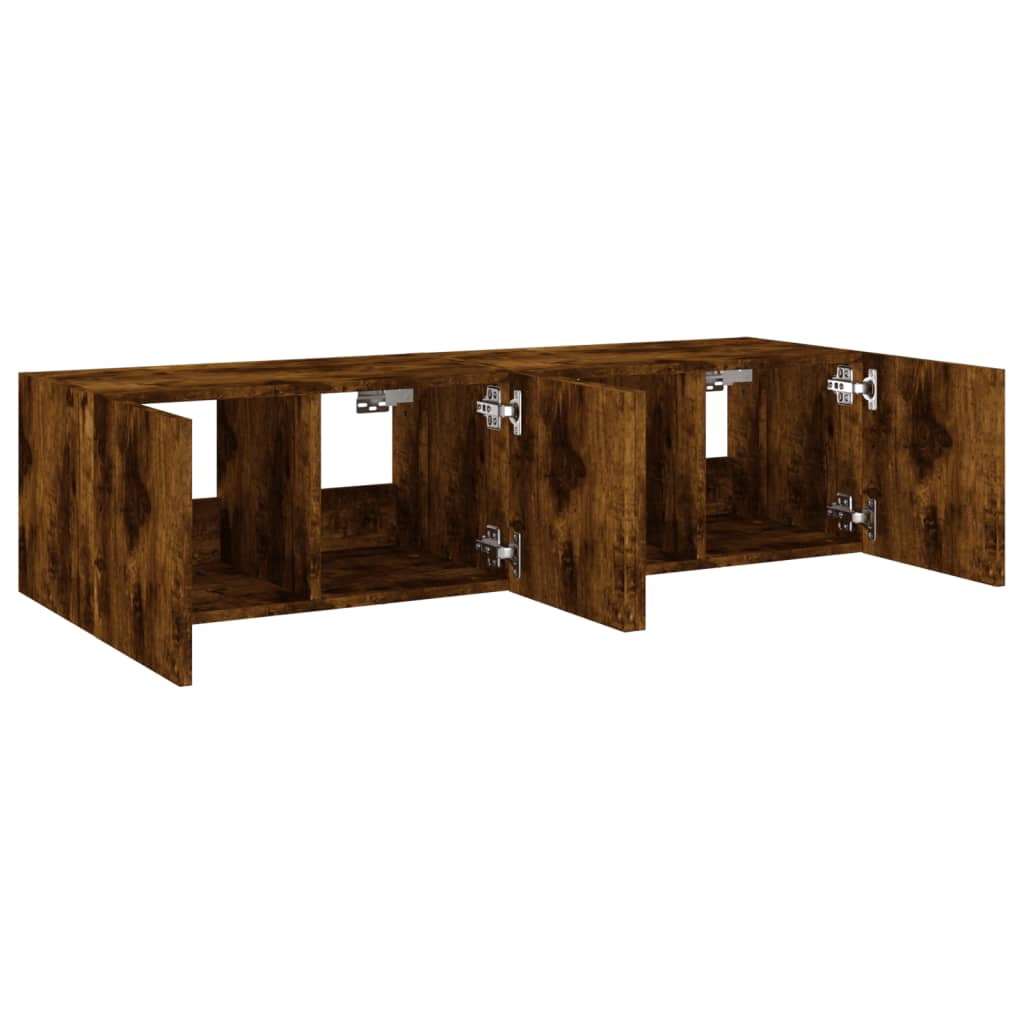 TV wall cabinets with LED lights 2 pieces smoked oak 60x35x31cm