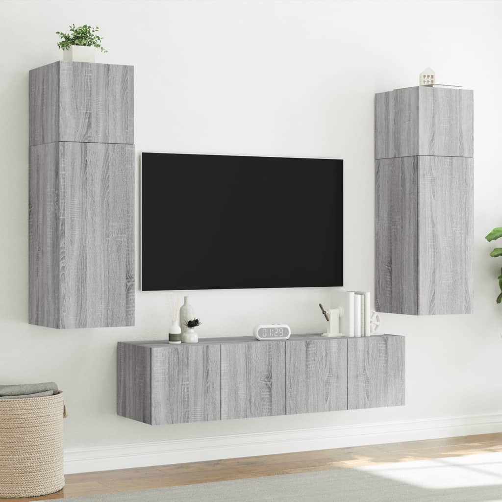 TV-Wandschränke mit LED-Leuchten 2 Stk. Grau Sonoma 60x35x31 cm