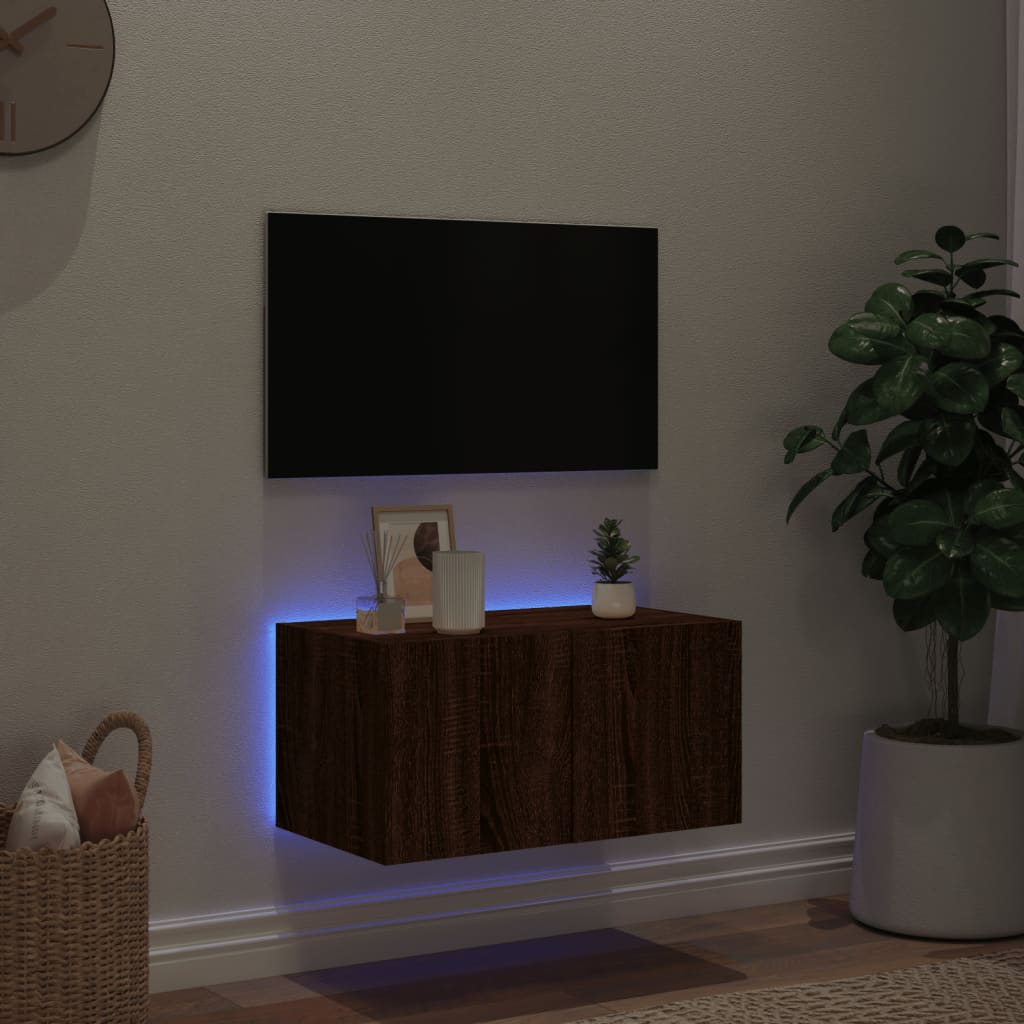 TV wall cabinet with LED lights brown oak look 60x35x31 cm