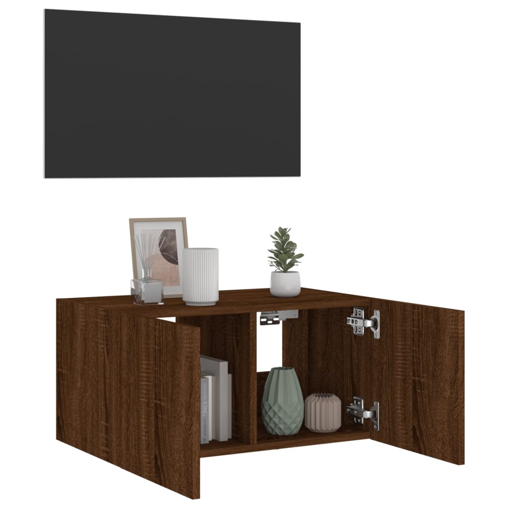 TV wall cabinet with LED lights brown oak look 60x35x31 cm