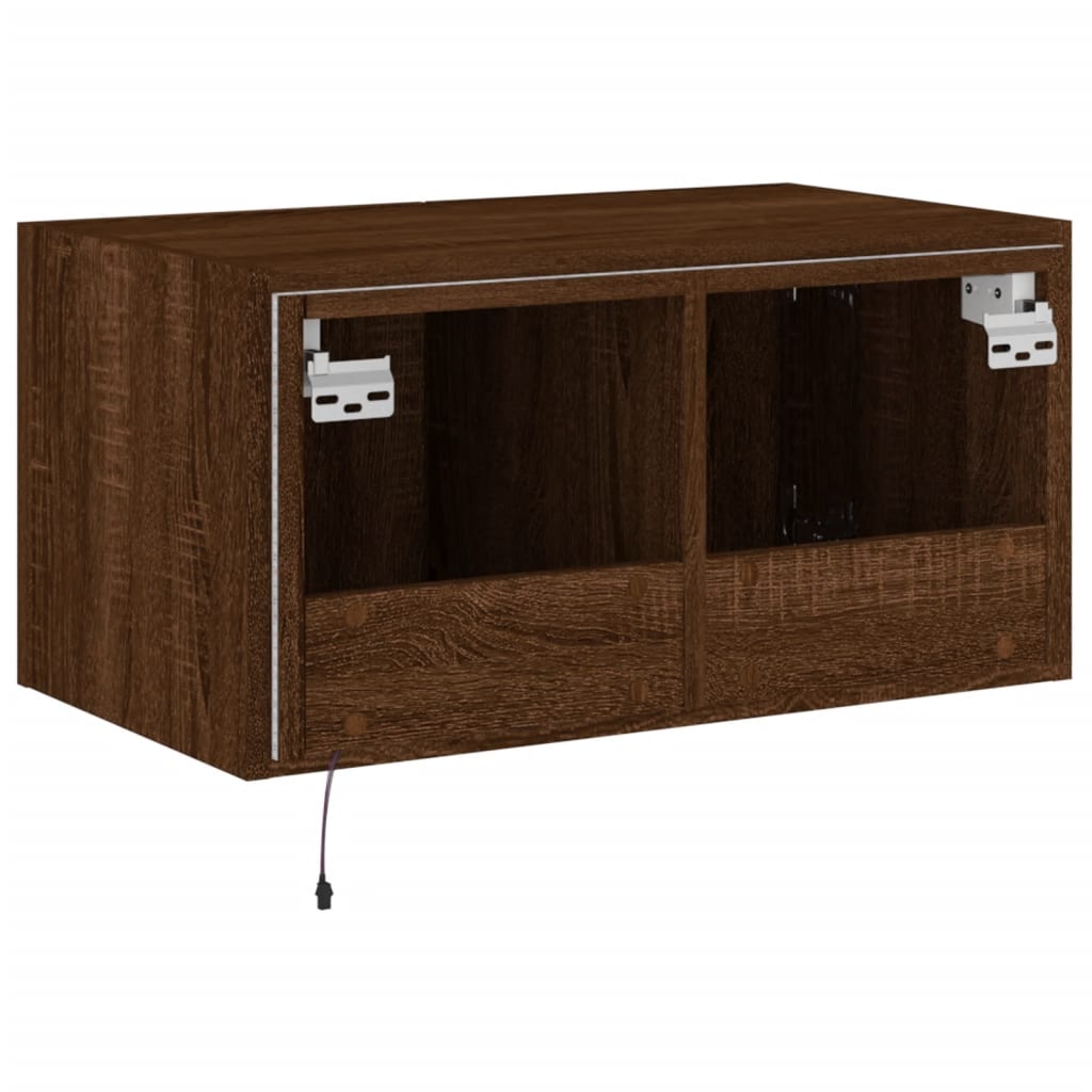 TV wall cabinet with LED lights brown oak look 60x35x31 cm